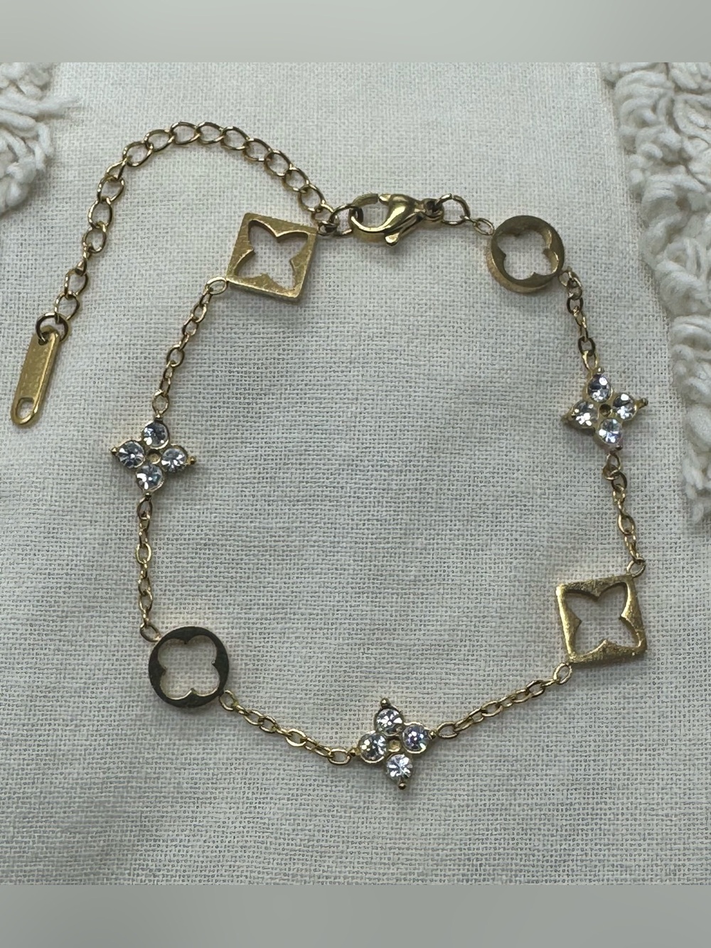 14K Gold Plated Stainless Steel Clover Crystal Bracelet